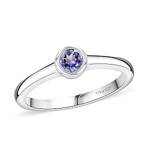 D'Joy Poke Free Tanzanite 0.25 ctw Solitaire Ring in Rhodium Over Sterling Silver (Size 9.0)