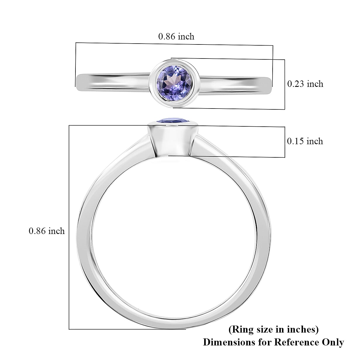 D'Joy Poke Free Tanzanite 0.25 ctw Solitaire Ring in Rhodium Over Sterling Silver (Size 9.0) image number 5
