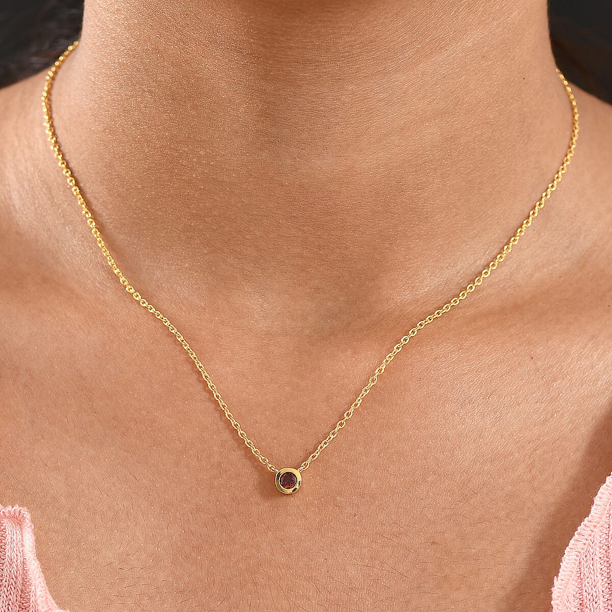 D'Joy Poke Free Mozambique Garnet 0.35 ctw Necklace 18 Inches in 18K Vermeil Yellow Gold Over Sterling Silver image number 2