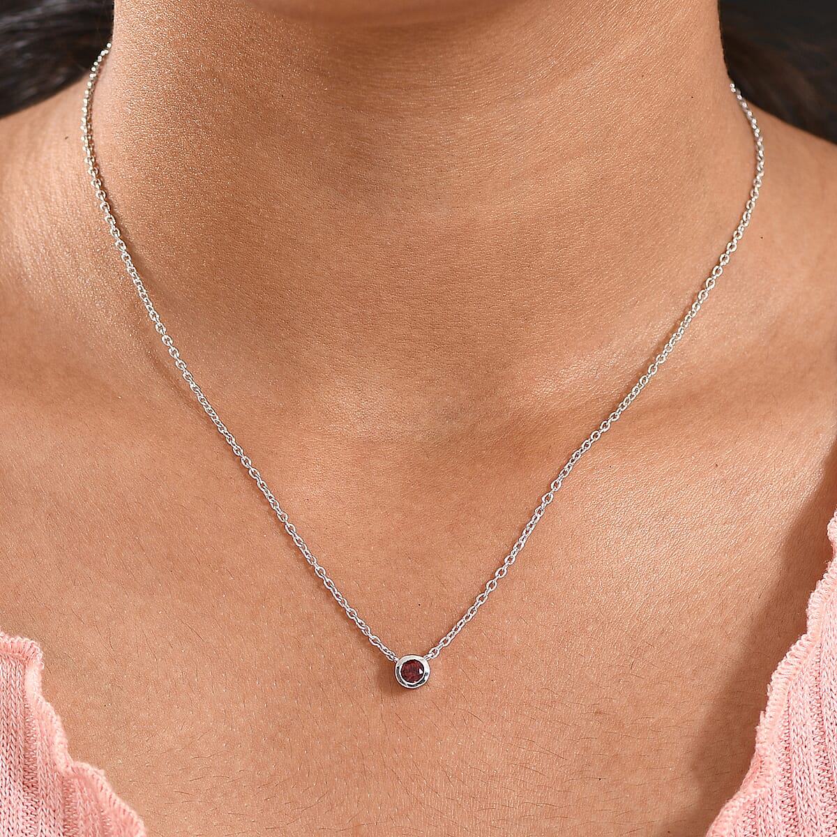 D'Joy Poke Free Mozambique Garnet 0.35 ctw Necklace 18 Inches in Rhodium Over Sterling Silver image number 2