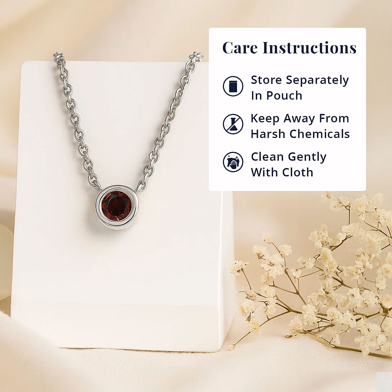 D'Joy Poke Free Mozambique Garnet 0.35 ctw Necklace 18 Inches in Rhodium Over Sterling Silver