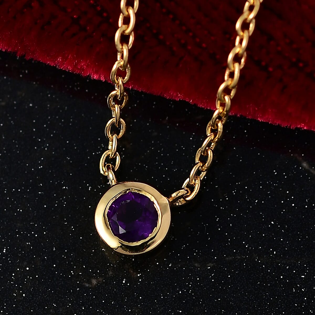 D'Joy Poke Free African Amethyst 0.30 ctw Necklace 18 Inches in 18K Vermeil Yellow Gold Over Sterling Silver image number 1