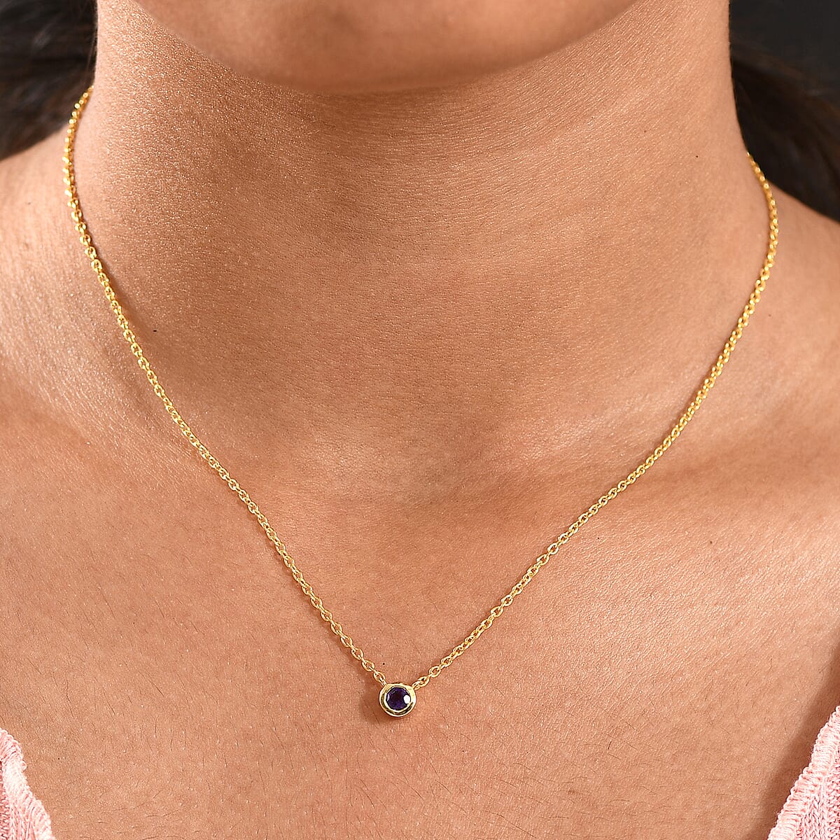 D'Joy Poke Free African Amethyst 0.30 ctw Necklace 18 Inches in 18K Vermeil Yellow Gold Over Sterling Silver image number 2