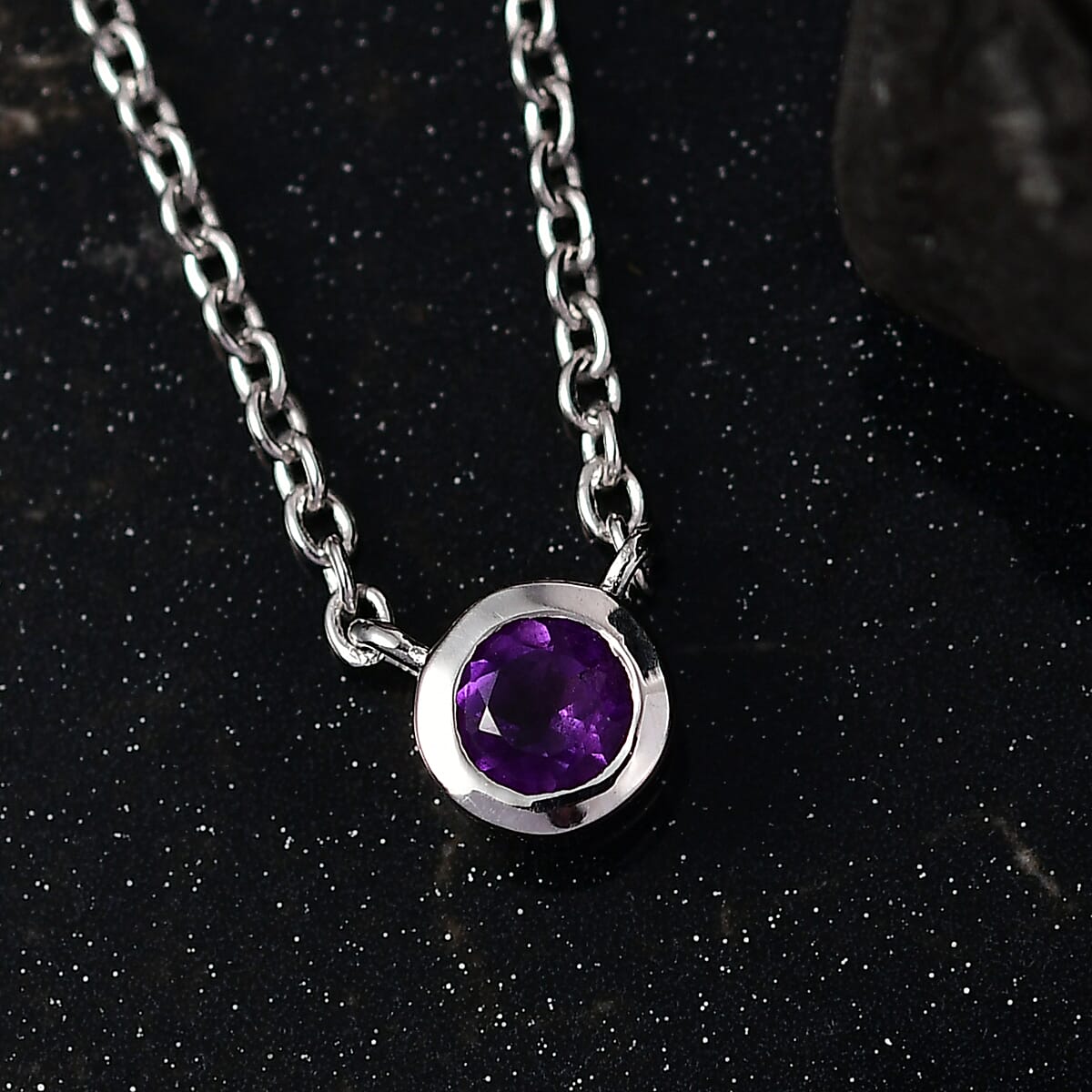D'Joy Poke Free African Amethyst 0.30 ctw Necklace 18 Inches in Rhodium Over Sterling Silver image number 1