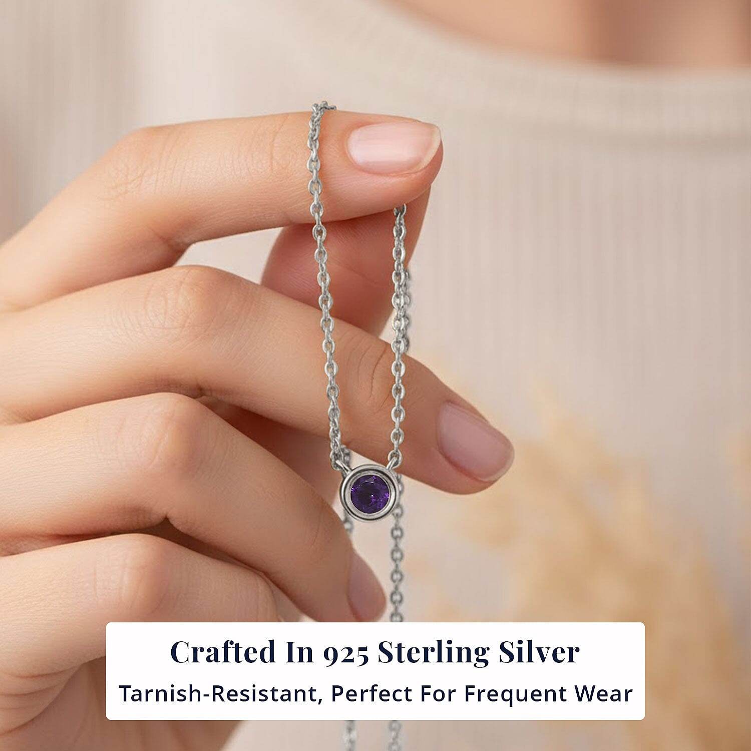 D'Joy Poke Free African Amethyst 0.30 ctw Necklace 18 Inches in Rhodium Over Sterling Silver
