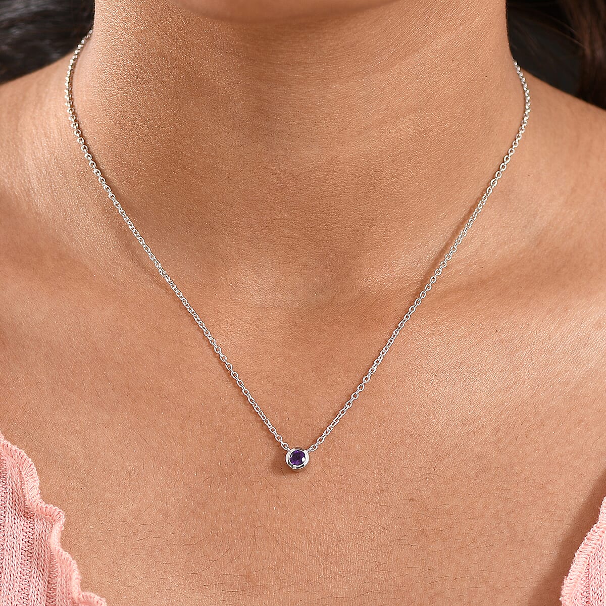 D'Joy Poke Free African Amethyst 0.30 ctw Necklace 18 Inches in Rhodium Over Sterling Silver image number 2