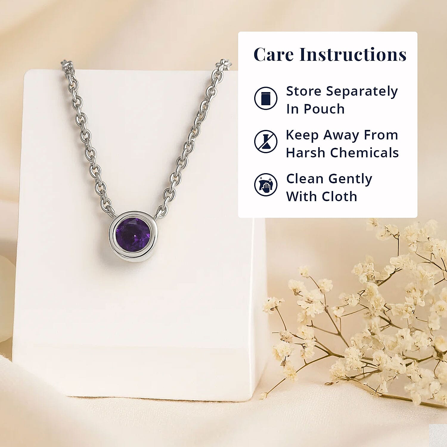 D'Joy Poke Free African Amethyst 0.30 ctw Necklace 18 Inches in Rhodium Over Sterling Silver