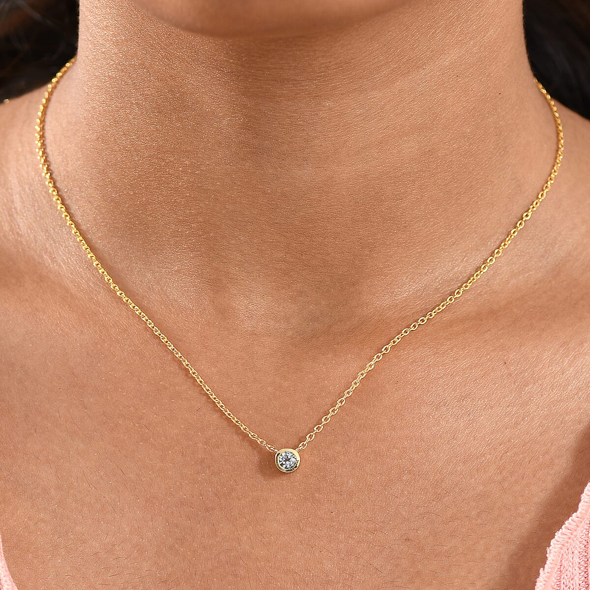 D'Joy Poke Free Aquamarine 0.25 ctw Necklace 18 Inches in 18K Vermeil Yellow Gold Over Sterling Silver image number 2