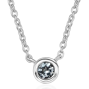 D'Joy Poke Free Aquamarine 0.25 ctw Necklace 18 Inches in Rhodium Over Sterling Silver