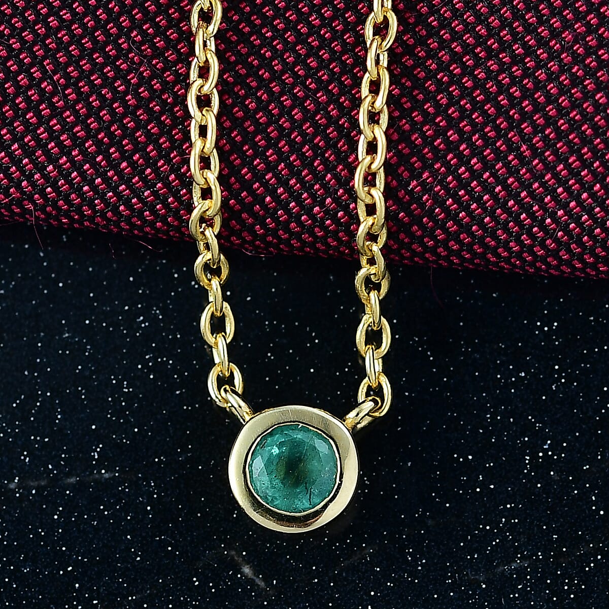 D'Joy Poke Free Kagem Zambian Emerald 0.30 ctw Necklace 18 Inches in 18K Vermeil Yellow Gold Over Sterling Silver image number 1