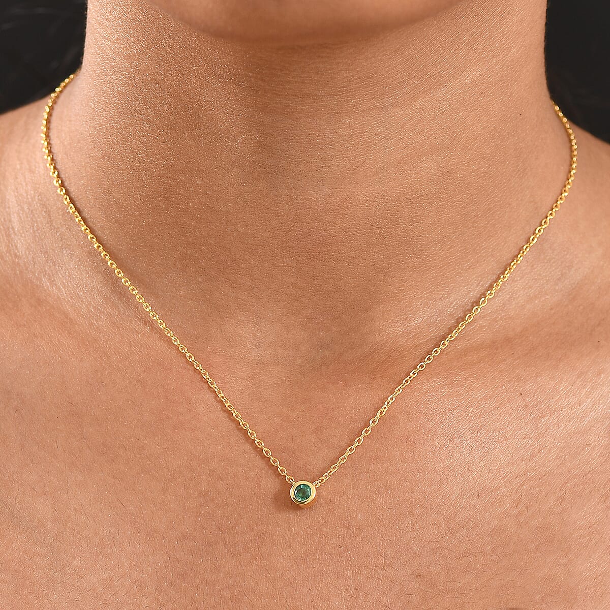 D'Joy Poke Free Kagem Zambian Emerald 0.30 ctw Necklace 18 Inches in 18K Vermeil Yellow Gold Over Sterling Silver image number 2