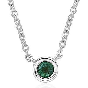 D'Joy Poke Free Kagem Zambian Emerald 0.30 ctw Necklace 18 Inches in Rhodium Over Sterling Silver
