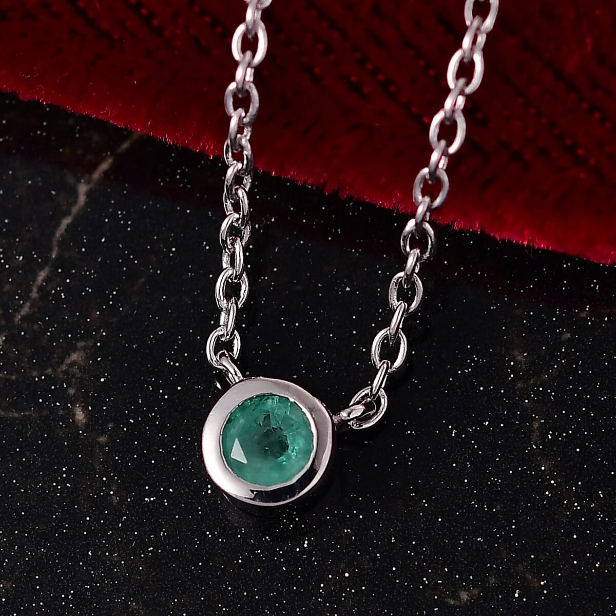 D'Joy Poke Free Kagem Zambian Emerald 0.30 ctw Necklace 18 Inches in Rhodium Over Sterling Silver image number 1