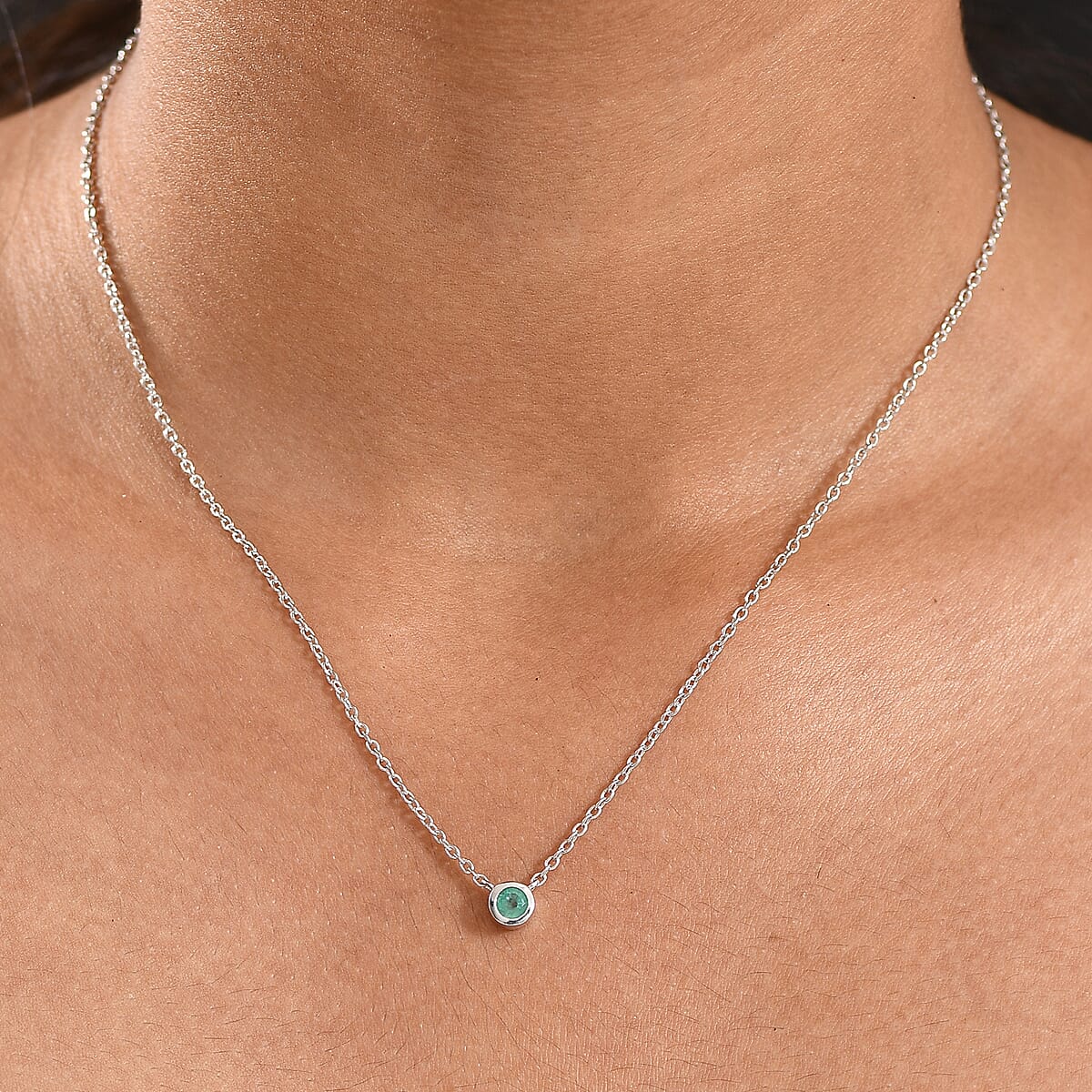 D'Joy Poke Free Kagem Zambian Emerald 0.30 ctw Necklace 18 Inches in Rhodium Over Sterling Silver image number 2