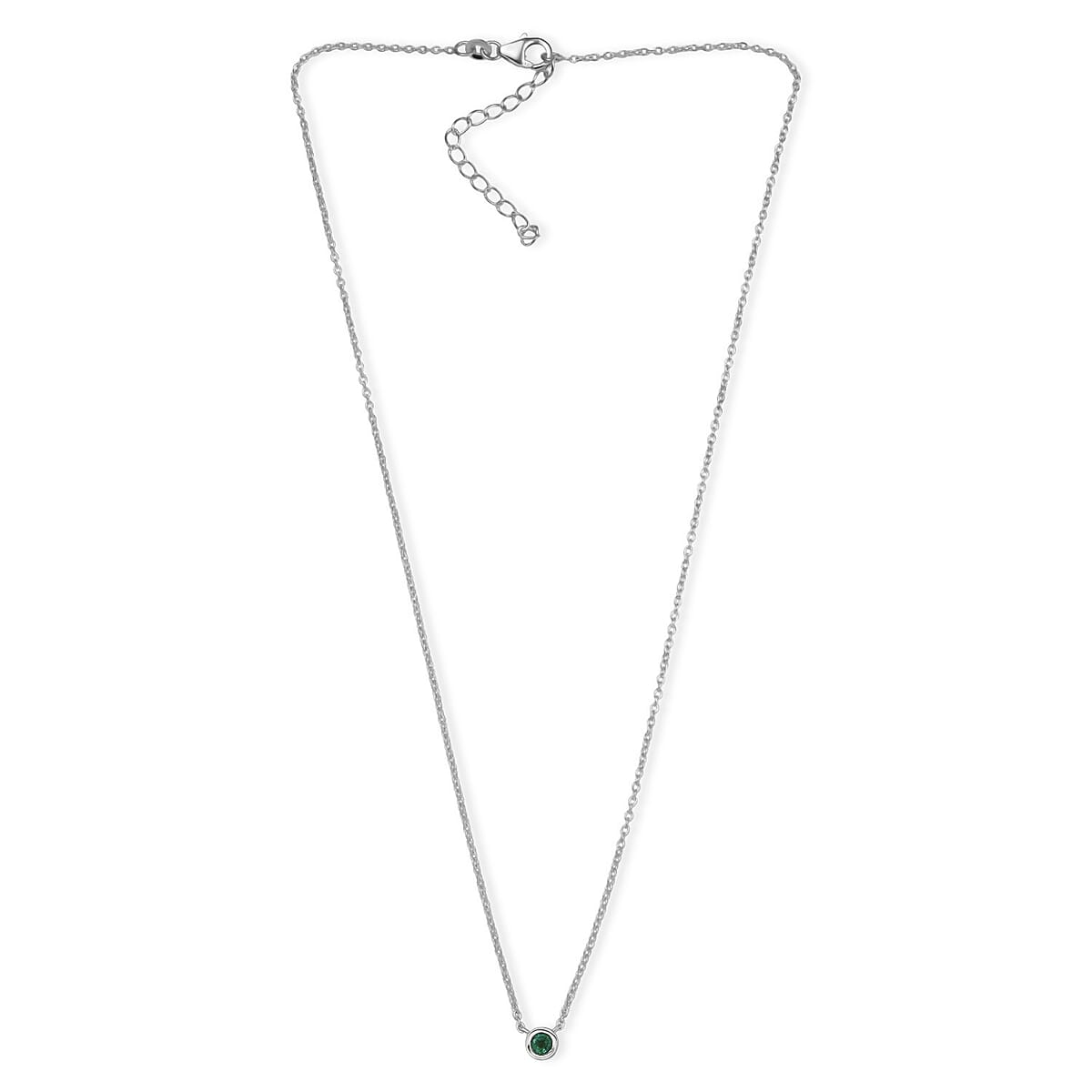 D'Joy Poke Free Kagem Zambian Emerald 0.30 ctw Necklace 18 Inches in Rhodium Over Sterling Silver image number 3