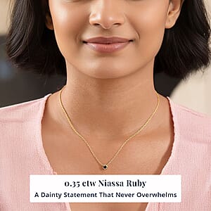 D'Joy Poke Free Niassa Ruby (FF) 0.35 ctw Necklace 18 Inches in 18K Vermeil Yellow Gold Over Sterling Silver
