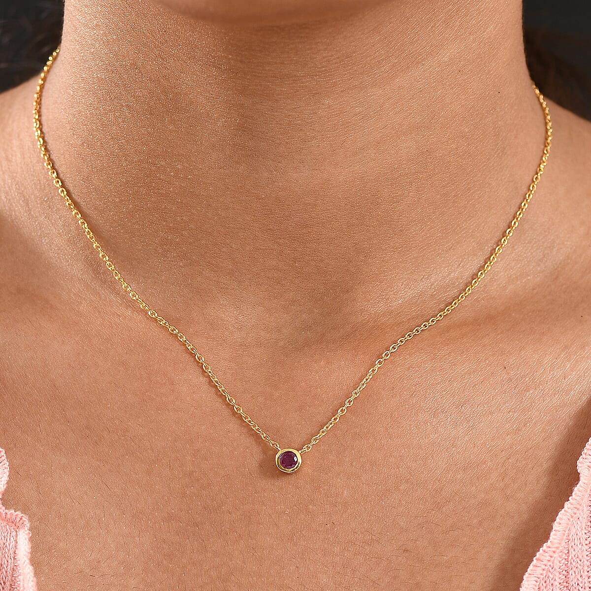 D'Joy Poke Free Niassa Ruby (FF) 0.35 ctw Necklace 18 Inches in 18K Vermeil Yellow Gold Over Sterling Silver image number 2