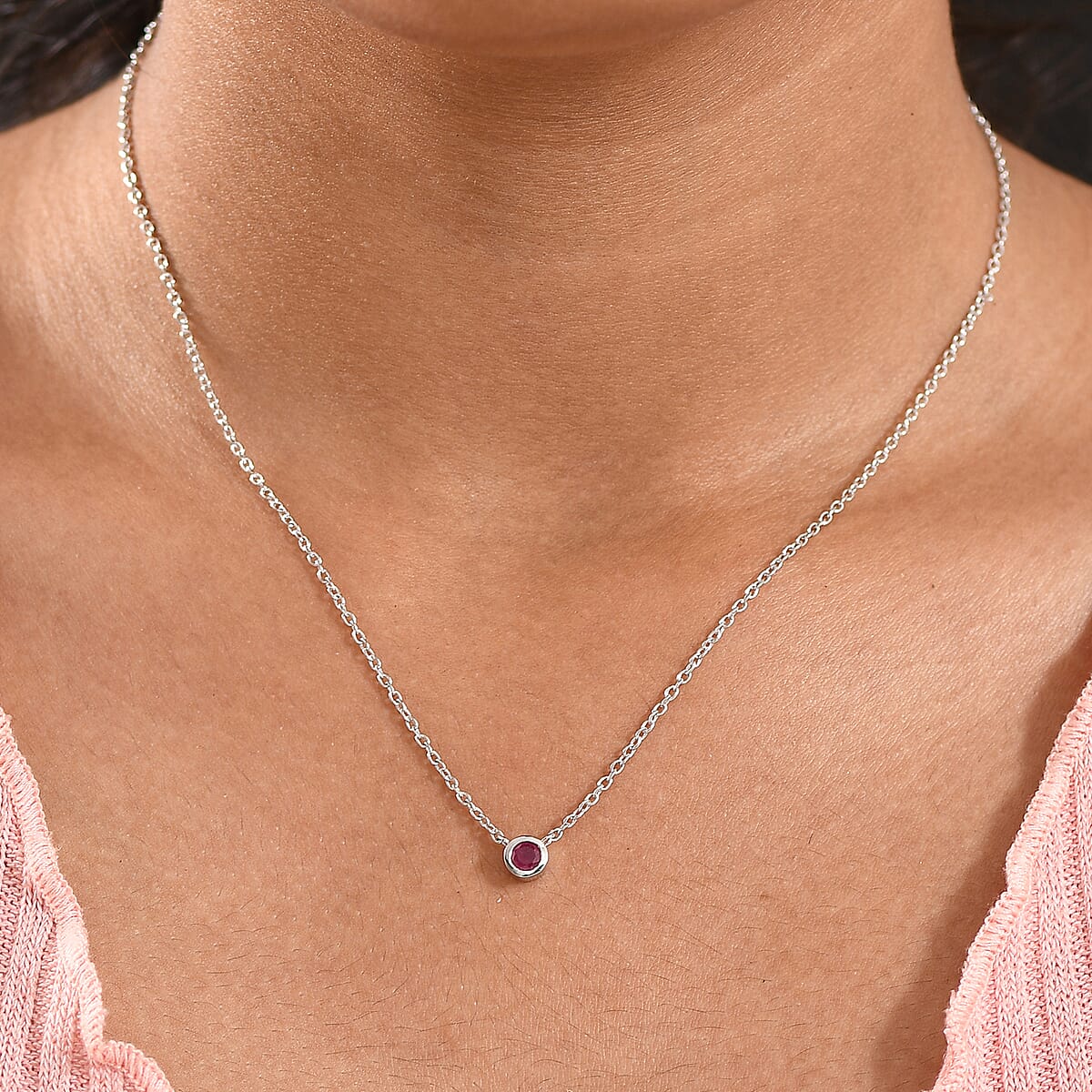D'Joy Poke Free Niassa Ruby (FF) 0.35 ctw Necklace 18 Inches in Rhodium Over Sterling Silver image number 2
