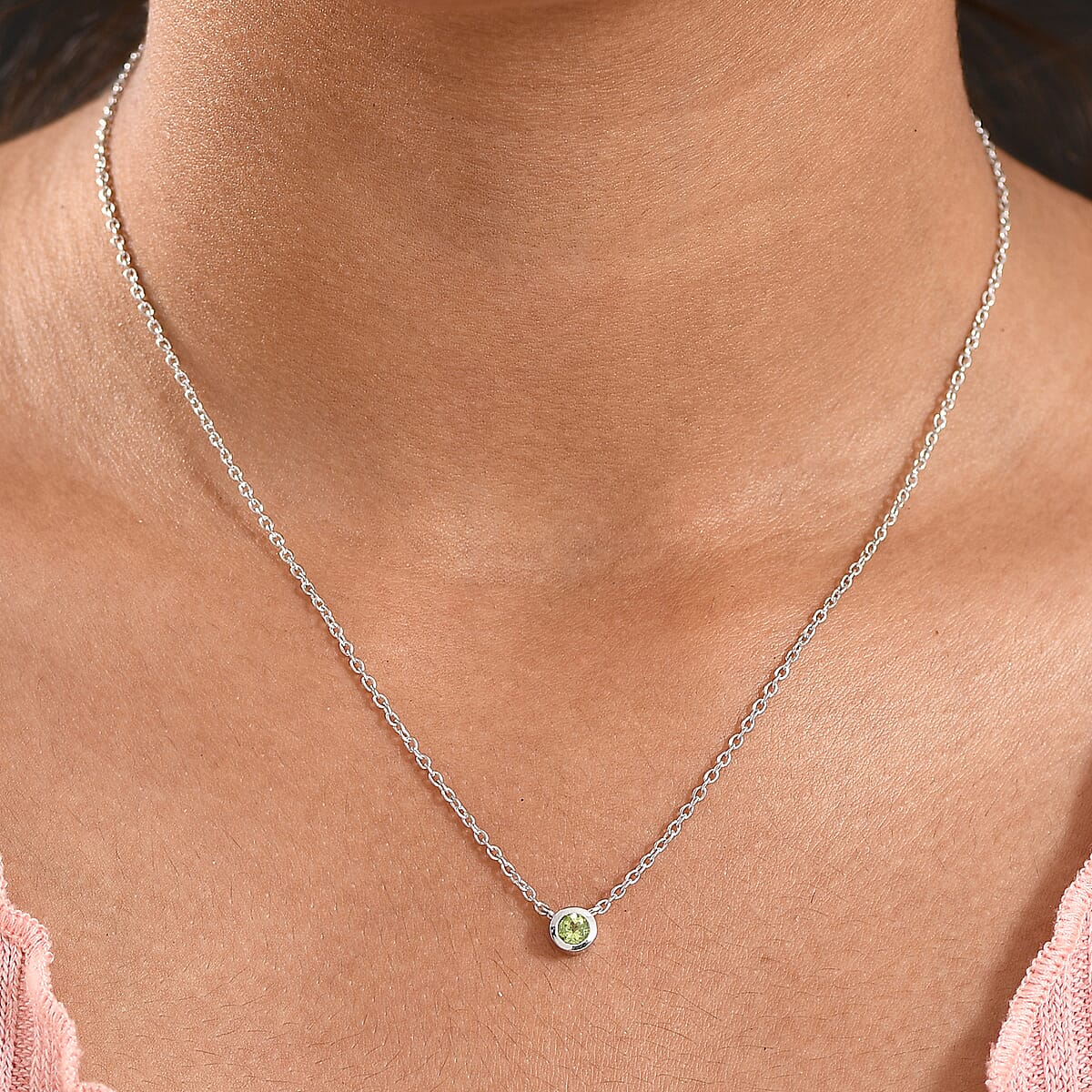 D'Joy Poke Free Hebei Peridot 0.35 ctw Necklace 18 Inches in Rhodium Over Sterling Silver image number 2