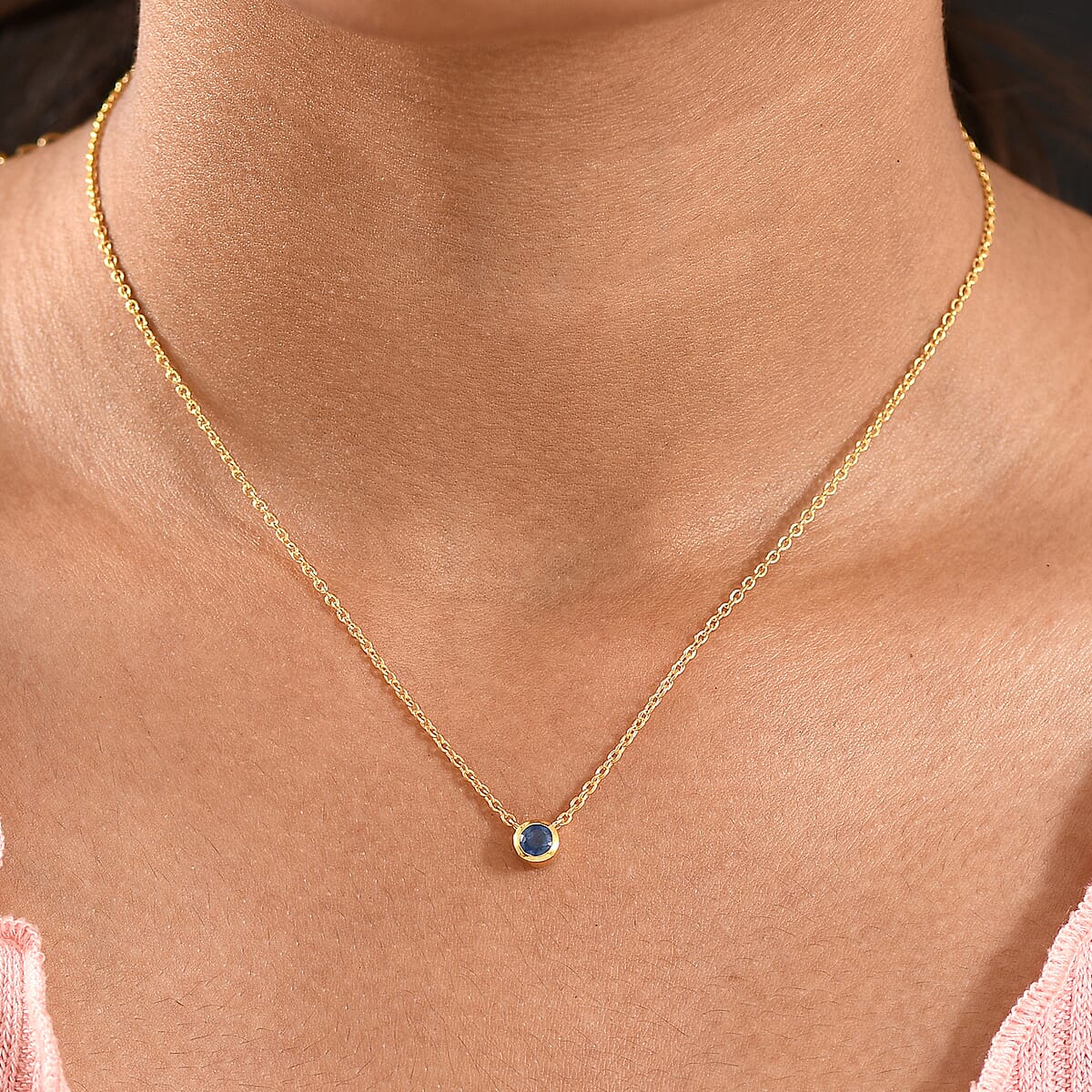 D'Joy Poke Free Ceylon Blue Sapphire 0.35 ctw Necklace 18 Inches in 18K Vermeil Yellow Gold Over Sterling Silver image number 2