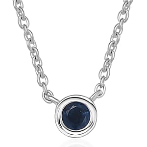 D'Joy Poke Free Ceylon Blue Sapphire 0.35 ctw Necklace 18 Inches in Rhodium Over Sterling Silver