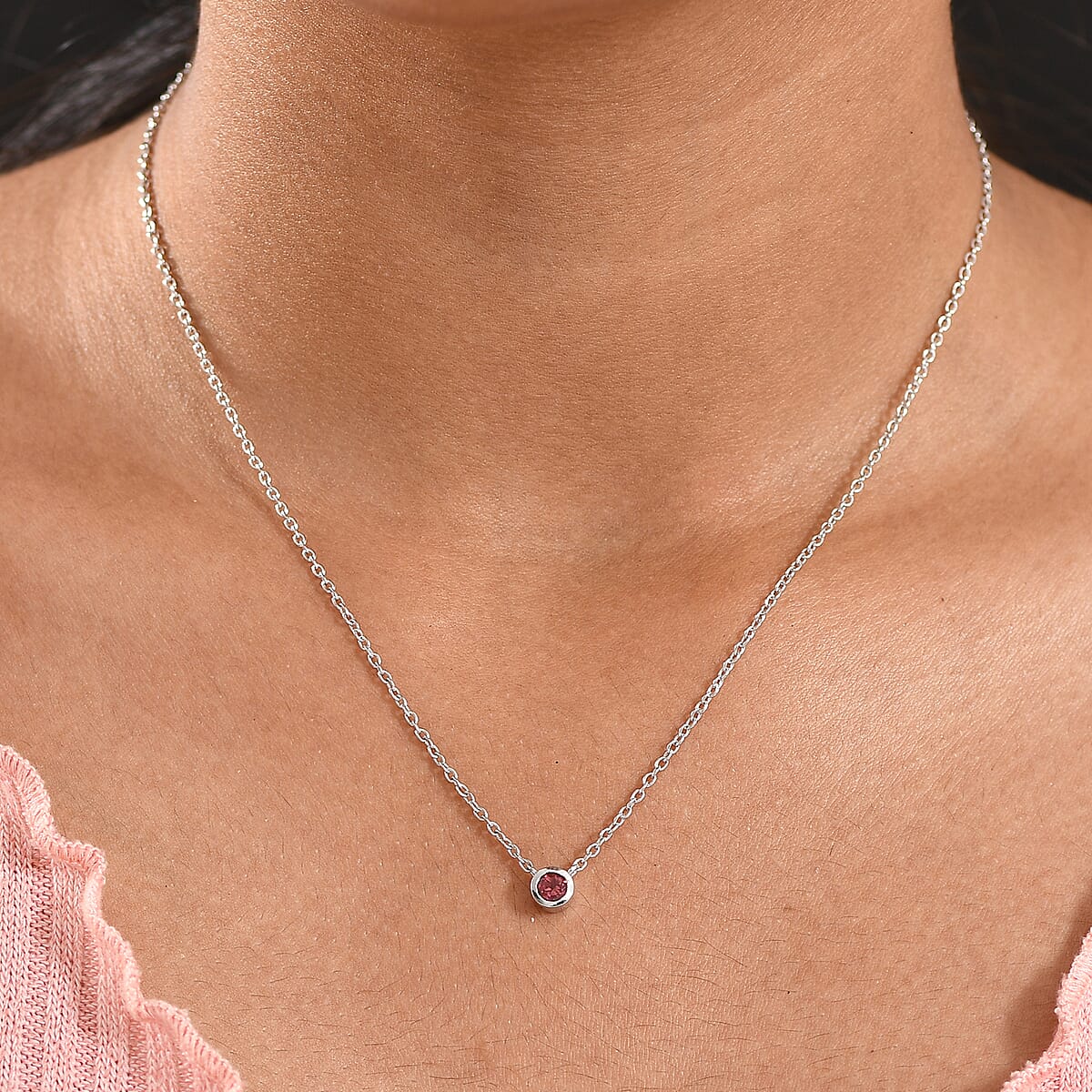 D'Joy Poke Free Morro Redondo Pink Tourmaline 0.35 ctw Necklace 18 Inches in Rhodium Over Sterling Silver image number 2