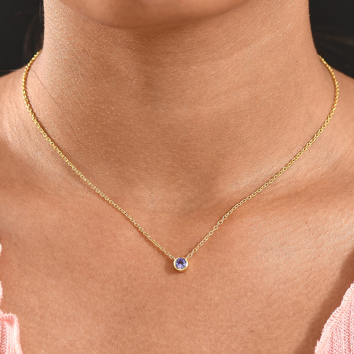 D'Joy Poke Free Tanzanite 0.25 ctw Necklace 18 Inches in 18K Vermeil Yellow Gold Over Sterling Silver image number 2