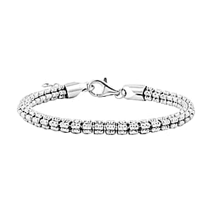 Italian Rhodium Over Sterling Silver Diamond-Cut Ice Round Chain 5 Row Bracelet (7.0-8.0In) 12.7 Grams