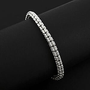 Italian Rhodium Over Sterling Silver Diamond-Cut Ice Round Chain 5 Row Bracelet (7.0-8.0In) 12.7 Grams