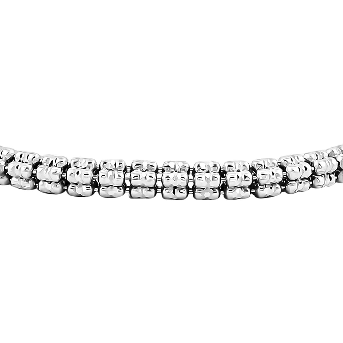 Italian Rhodium Over Sterling Silver Diamond-Cut Ice Round Chain 5 Row Bracelet (7.0-8.0In) 12.7 Grams image number 2