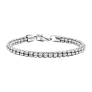 Rhodium Over Sterling Silver Diamond-Cut Ice Round Chain 5 Row Bracelet (7.25 In) 13.25 Grams