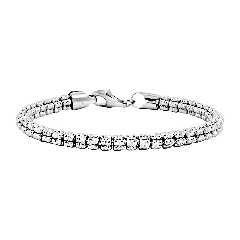 Italian Rhodium Over Sterling Silver Diamond-Cut Ice Round Chain 5 Row Bracelet (7.25 In) 13.25 Grams