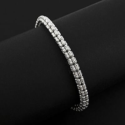Italian Rhodium Over Sterling Silver Diamond-Cut Ice Round Chain 5 Row Bracelet (7.25 In) 13.25 Grams