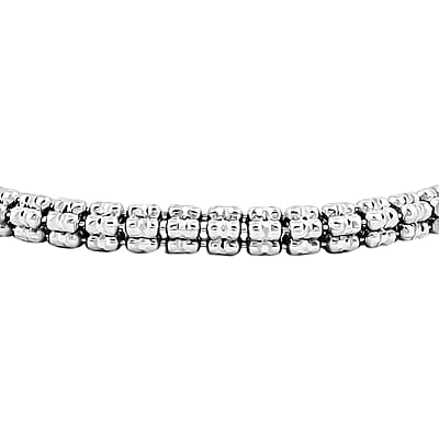 Italian Rhodium Over Sterling Silver Diamond-Cut Ice Round Chain 5 Row Bracelet (7.25 In) 13.25 Grams