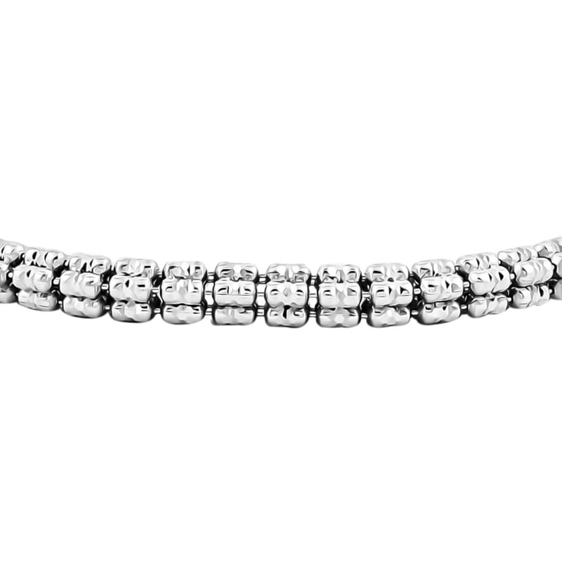 Italian Rhodium Over Sterling Silver Diamond-Cut Ice Round Chain 5 Row Bracelet (7.25 In) 13.25 Grams