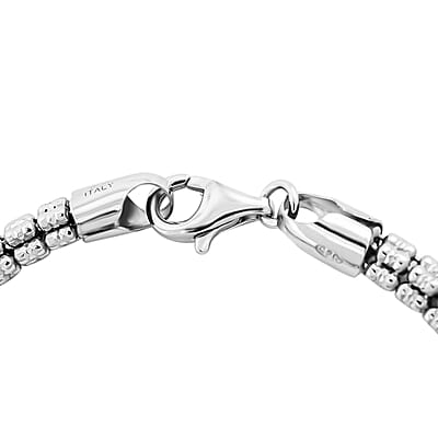 Italian Rhodium Over Sterling Silver Diamond-Cut Ice Round Chain 5 Row Bracelet (7.25 In) 13.25 Grams