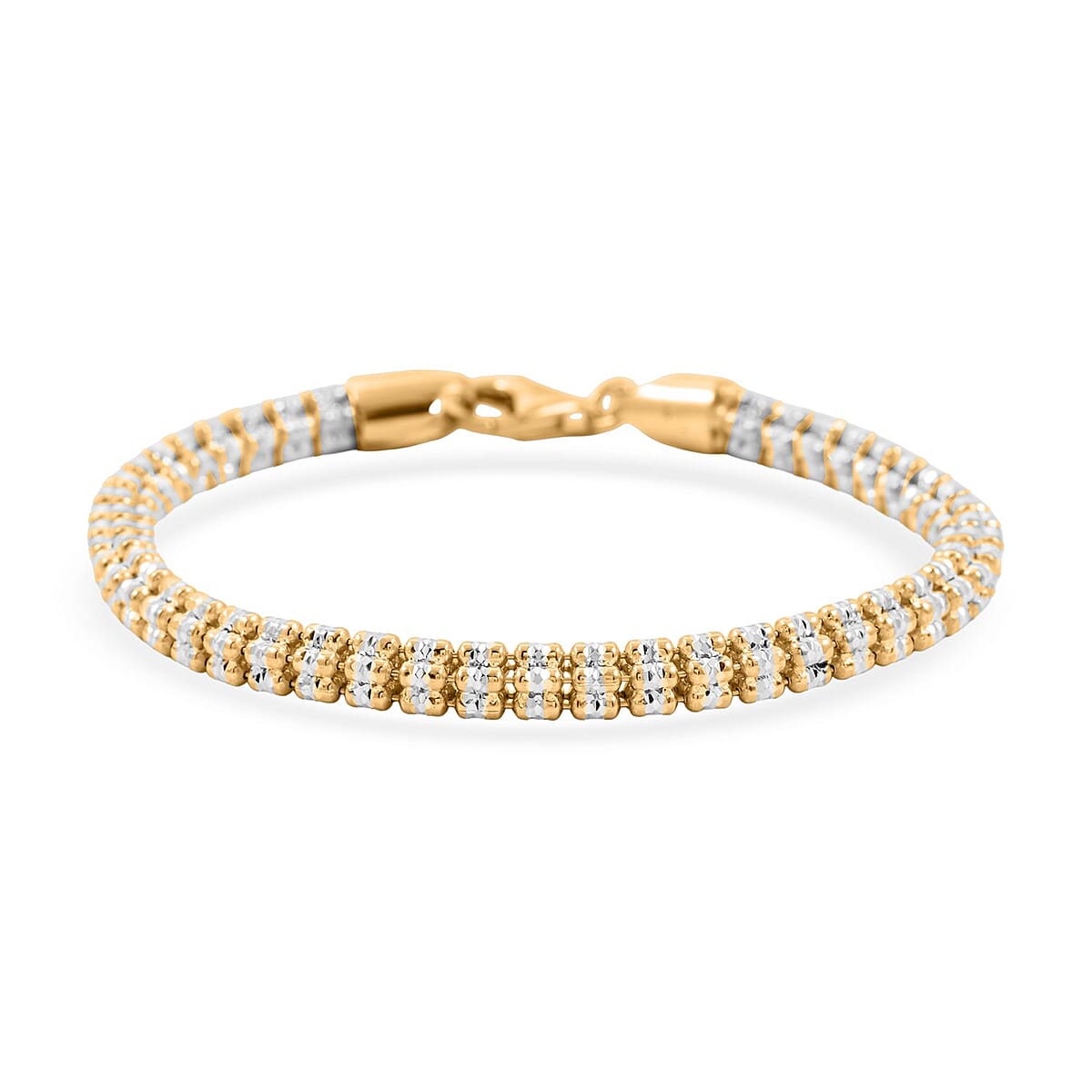 Italian Rhodium and 14K YG Over Sterling Silver Diamond-Cut Vero Lusso 5 Row Bracelet (7.50 In) 13.5 Grams image number 0