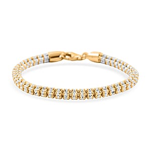 Italian Rhodium and 14K YG Over Sterling Silver Diamond-Cut Vero Lusso 5 Row Bracelet (7.50 In) 13.5 Grams
