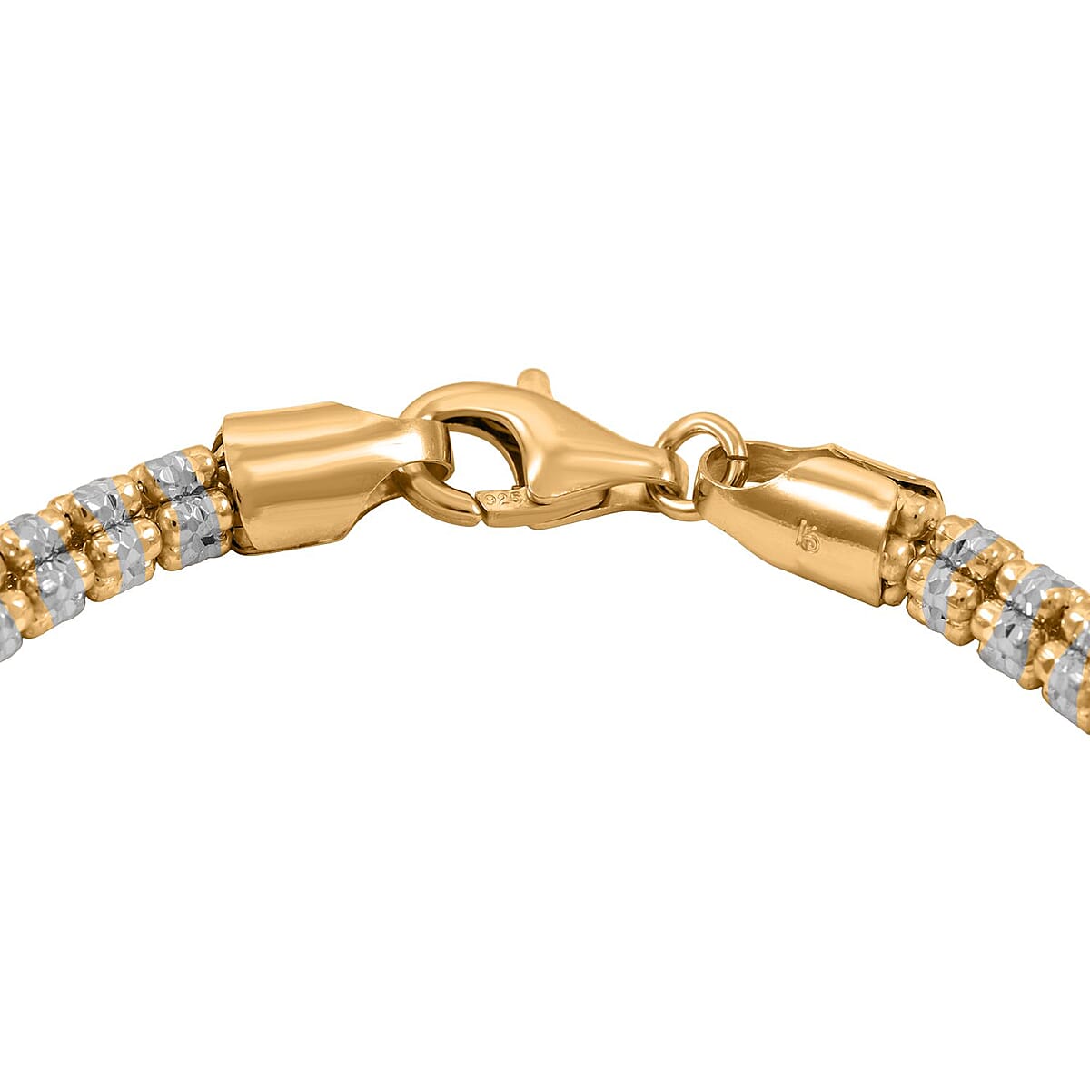 Italian Rhodium and 14K YG Over Sterling Silver Diamond-Cut Vero Lusso 5 Row Bracelet (7.50 In) 13.5 Grams image number 2
