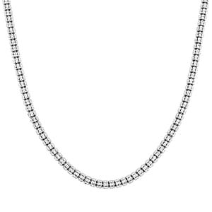 Rhodium Over Sterling Silver Diamond-Cut Ice Round Chain 5 Row Necklace 18 Inches 31.8 Grams