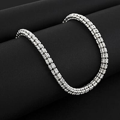 Rhodium Over Sterling Silver Diamond-Cut Ice Round Chain 5 Row Necklace 20 Inches 36.20 Grams