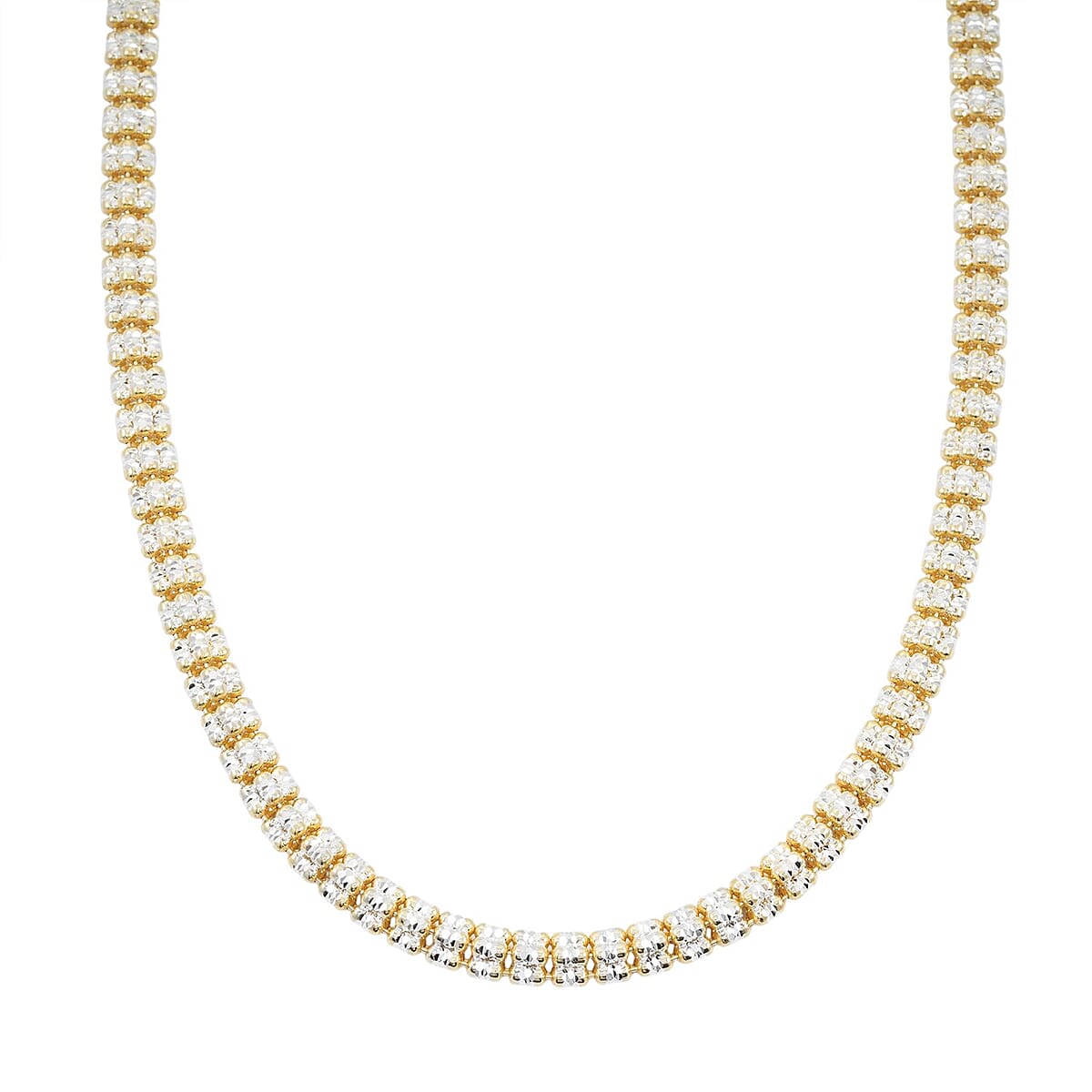  Rhodium and 14K YG Over Sterling Silver Diamond-Cut Ice Round Chain 5 Row Necklace 18 Inches 31.7 Grams image number 0