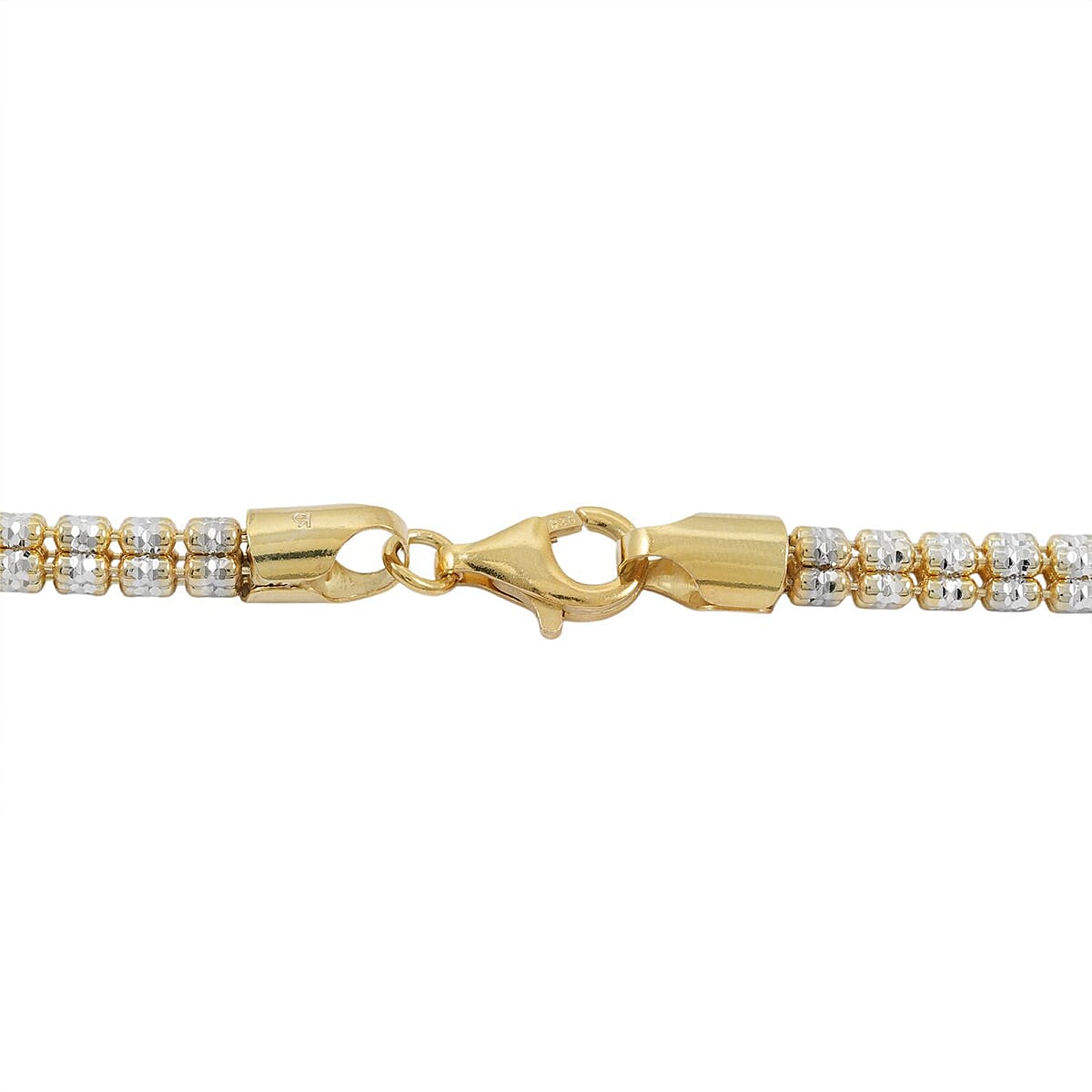  Rhodium and 14K YG Over Sterling Silver Diamond-Cut Ice Round Chain 5 Row Necklace 18 Inches 31.7 Grams image number 2