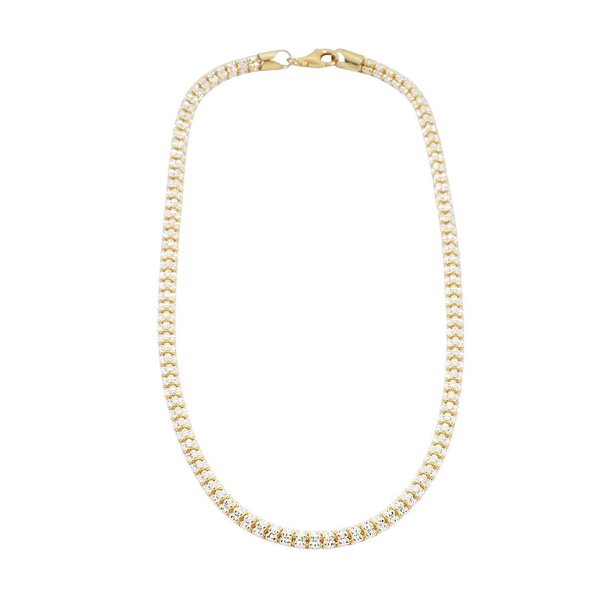 Rhodium and 14K YG Over Sterling Silver Diamond-Cut Ice Round Chain 5 Row Necklace 18 Inches 31.7 Grams image number 3