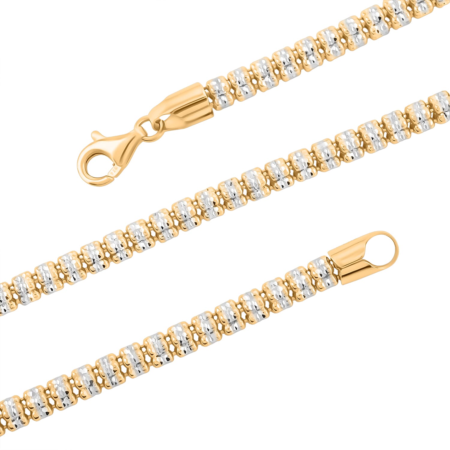 Italian Rhodium and 14K YG Over Sterling Silver Diamond-Cut Vero Lusso 5 Row Necklace 18 Inches 31.7 Grams
