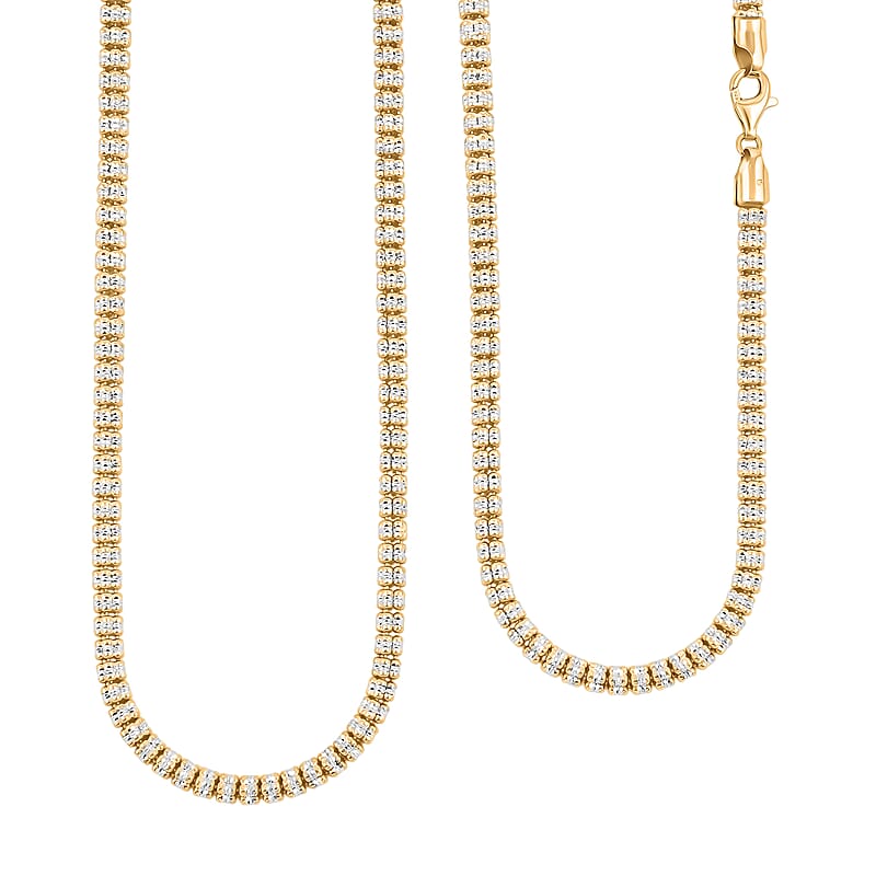 Italian Rhodium and 14K YG Over Sterling Silver Diamond-Cut Vero Lusso 5 Row Necklace 20 Inches 35.24 Grams