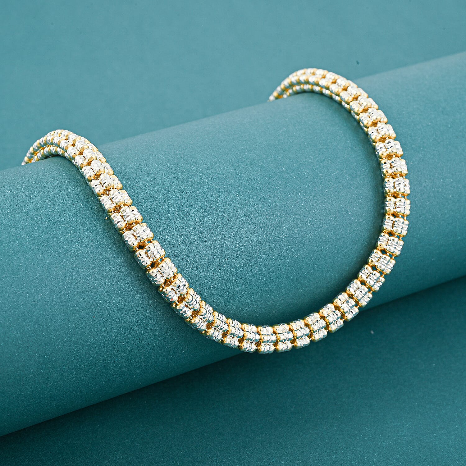Italian Rhodium and 14K YG Over Sterling Silver Diamond-Cut Vero Lusso 5 Row Necklace 20 Inches 35.24 Grams