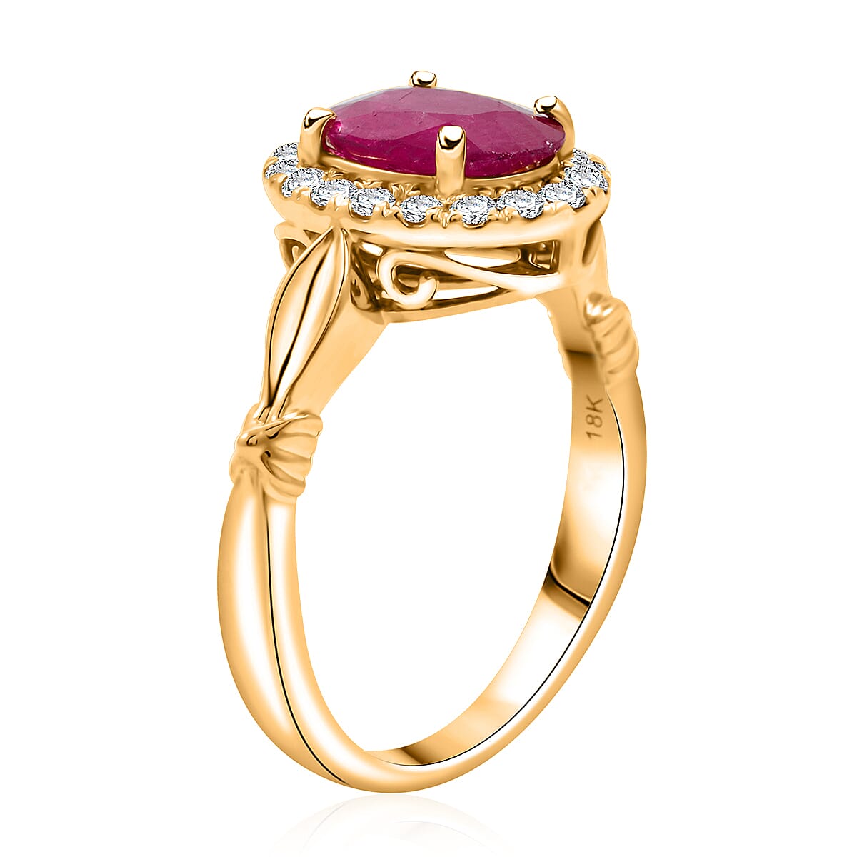 Certified & Appraised Iliana 18K Yellow Gold AAA Mozambique Ruby, Diamond (G-H, SI) (0.36 cts) Ring (Size 11.0) (5.42 g) 2.50 ctw image number 3