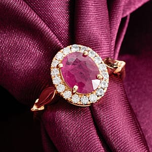 Certified & Appraised Iliana 18K Yellow Gold AAA Mozambique Ruby, Diamond (G-H, SI) (0.36 cts) Ring (Size 11.5) (5.42 g) 2.50 ctw