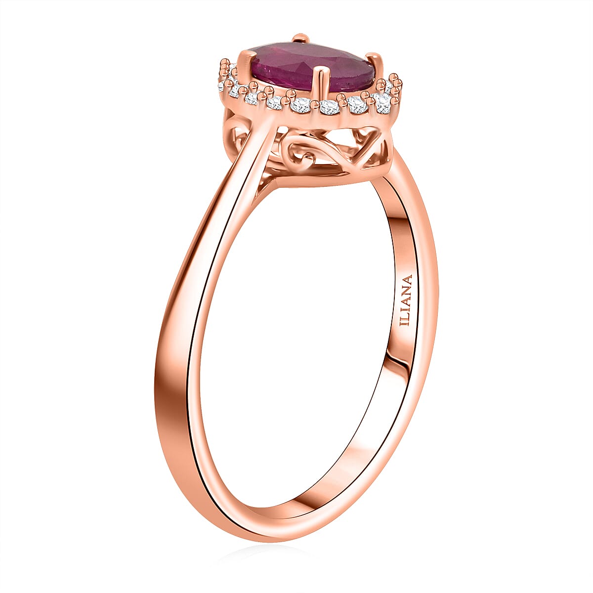 Certified & Appraised Iliana AAA Mozambique Ruby and G-H SI Diamond 1.05 ctw Ring in 18K Rose Gold (Size 10.0)  image number 3